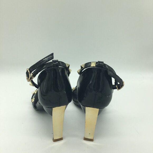 Black Women Ankle Strap Rivets Sandals Open Toe Mid Heels Pumps - Picture 6 of 10